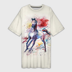 Женская длинная футболка Лошадь: акварель