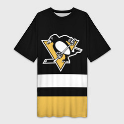 Футболка женская длинная Pittsburgh Penguins: Black, цвет: 3D-принт