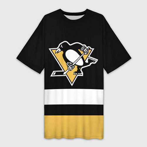 Женская длинная футболка Pittsburgh Penguins: Black / 3D-принт – фото 1