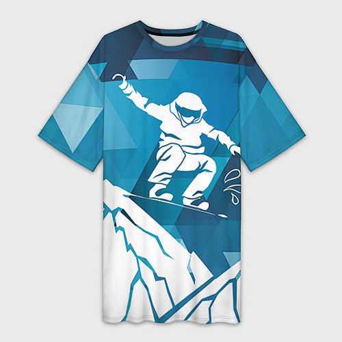 Женская длинная футболка Горы и сноубордист / 3D-принт – фото 1