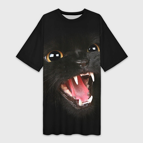 Женская длинная футболка Черный кот / 3D-принт – фото 1