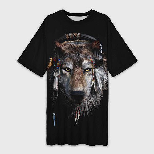 Женская длинная футболка Волк-шаман / 3D-принт – фото 1
