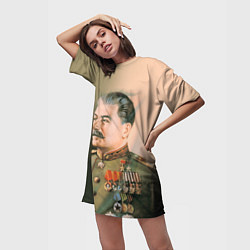 Футболка женская длинная Иосиф Сталин, цвет: 3D-принт — фото 2