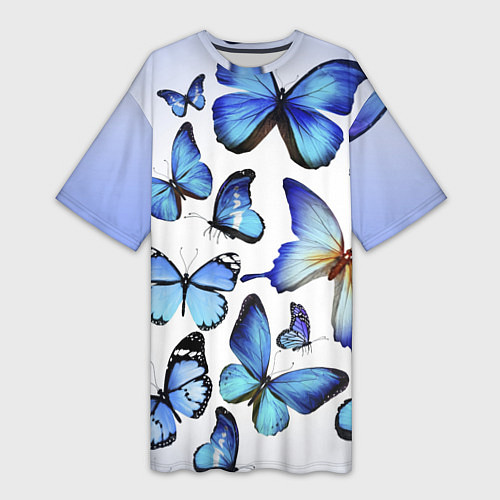 Женская длинная футболка Голубые бабочки / 3D-принт – фото 1