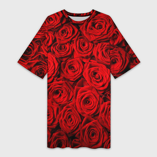 Женская длинная футболка Красные розы / 3D-принт – фото 1
