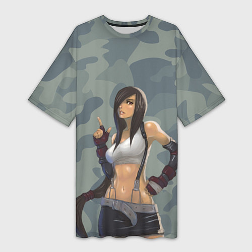 Женская длинная футболка Военная девушка Тифа Локхарт - Final Fantasy / 3D-принт – фото 1