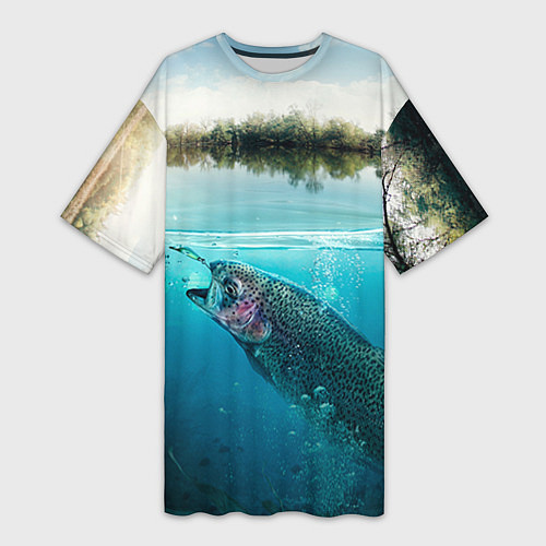 Женская длинная футболка Рыбалка на спиннинг / 3D-принт – фото 1