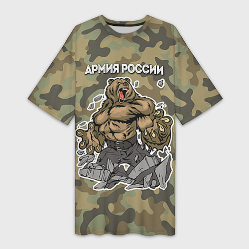 Женская длинная футболка Армия России: ярость медведя / 3D-принт – фото 1