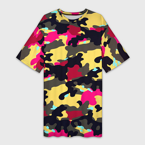 Женская длинная футболка Камуфляж: желтый/черный/розовый / 3D-принт – фото 1