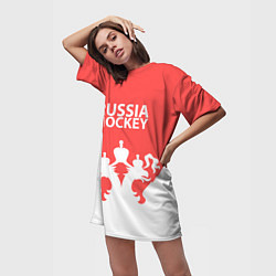 Футболка женская длинная Russia Hockey, цвет: 3D-принт — фото 2
