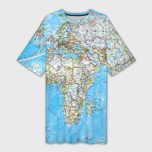 Женская длинная футболка Карта мира - политическая / 3D-принт – фото 1