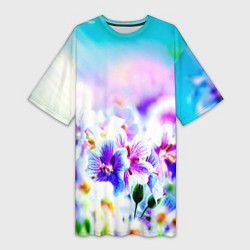 Женская длинная футболка Цветочное поле