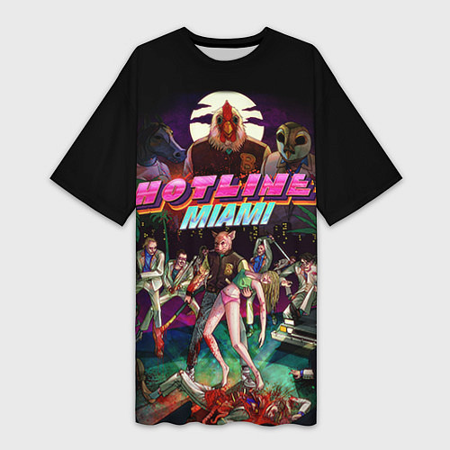 Женская длинная футболка Hotline Miami / 3D-принт – фото 1