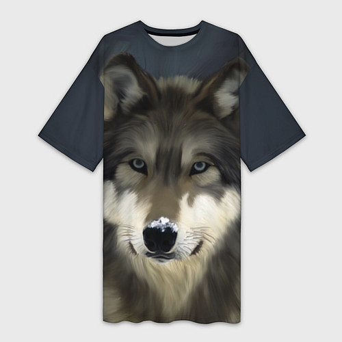 Женская длинная футболка Зимний волк / 3D-принт – фото 1