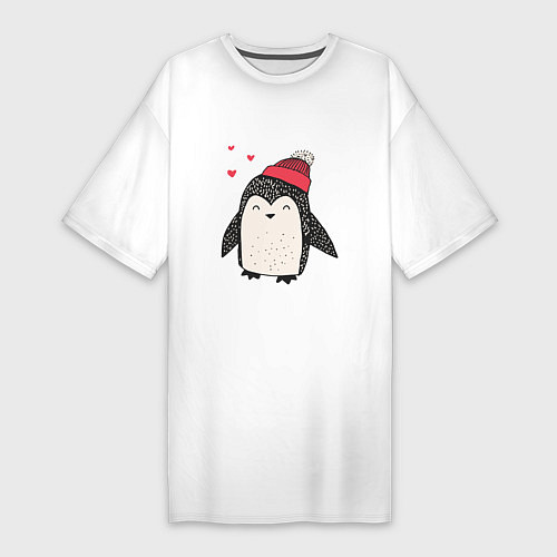 Женская футболка-платье Пингвин в шапке / Белый – фото 1