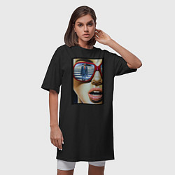 Футболка женская-платье Девушка в очках, цвет: черный — фото 2