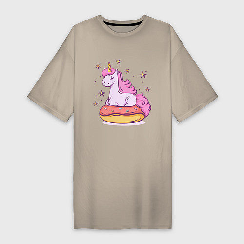 Женская футболка-платье Единорог на пончике / Миндальный – фото 1