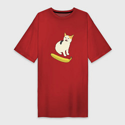 Футболка женская-платье Cat no banana meme, цвет: красный
