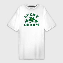 Футболка женская-платье Lucky charm - клевер, цвет: белый