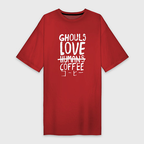 Женская футболка-платье Ghouls Love Coffee / Красный – фото 1