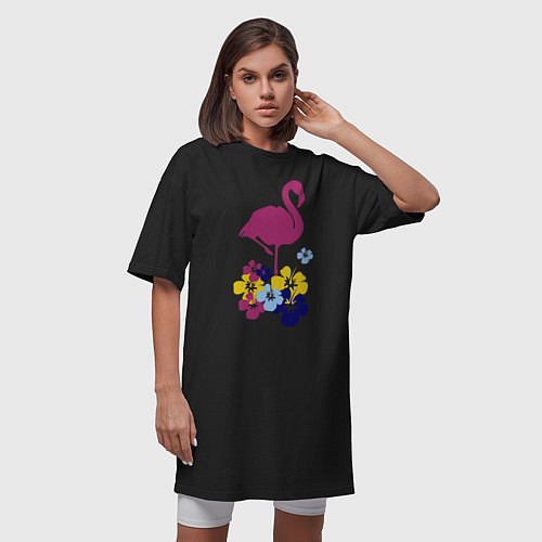 Женская футболка-платье Фиолетовый фламинго / Черный – фото 3