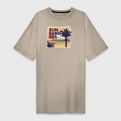 Футболка женская-платье Солнце, песок, море, цвет: миндальный