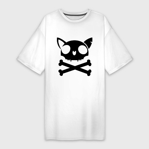 Женская футболка-платье Кошачий пиратскй флаг / Белый – фото 1