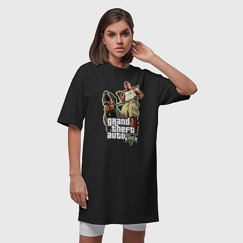 Женская футболка-платье GTA V: Man & Dog Dark / Черный – фото 3