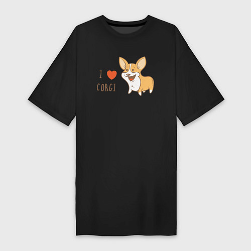 Женская футболка-платье I LOVE CORGI / Черный – фото 1