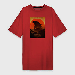 Футболка женская-платье Godzilla and red sun, цвет: красный