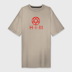 Футболка женская-платье HIM LOGO RED, цвет: миндальный