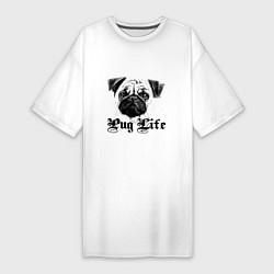 Футболка женская-платье Pug life, цвет: белый