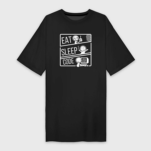 Женская футболка-платье Eat, sleep, code / Черный – фото 1
