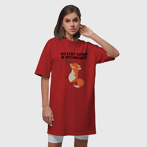 Женская футболка-платье Позитивная лиса / Красный – фото 3
