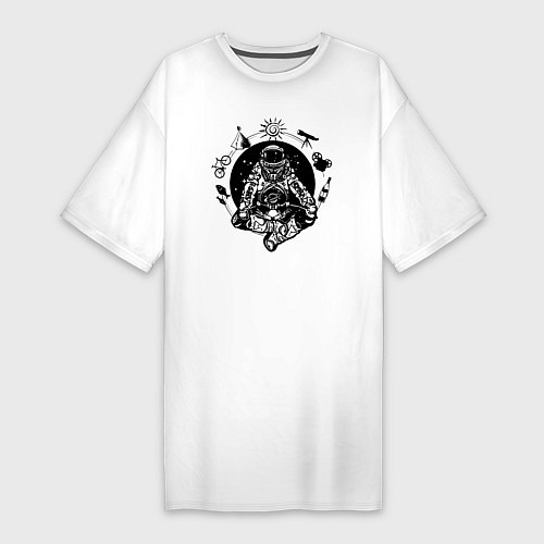 Женская футболка-платье Космонавт медитация / Белый – фото 1