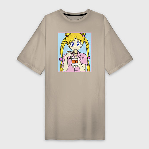 Женская футболка-платье Sailor Moon Usagi Tsukino / Миндальный – фото 1