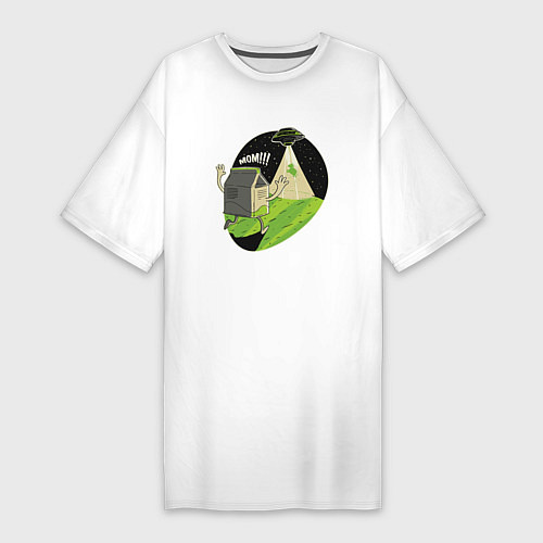 Женская футболка-платье НЛО похищает корову / Белый – фото 1