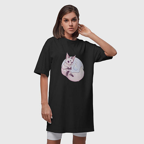 Женская футболка-платье Мистический лисёнок / Черный – фото 3