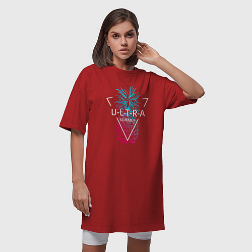 Женская футболка-платье Ананас с надписью Ultra summer / Красный – фото 3