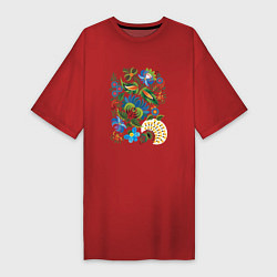 Футболка женская-платье Славянский орнамент, цвет: красный