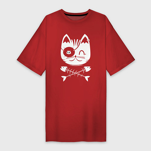 Женская футболка-платье Котик пират / Красный – фото 1