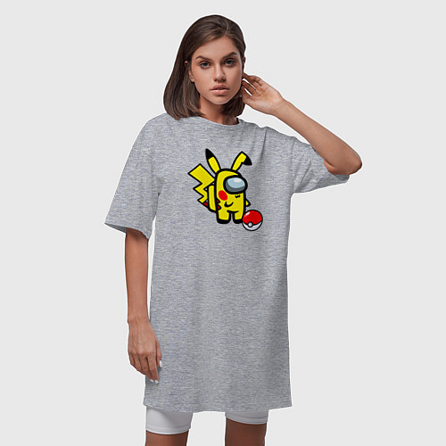 Женская футболка-платье Among us Pikachu and Pokeball / Меланж – фото 3