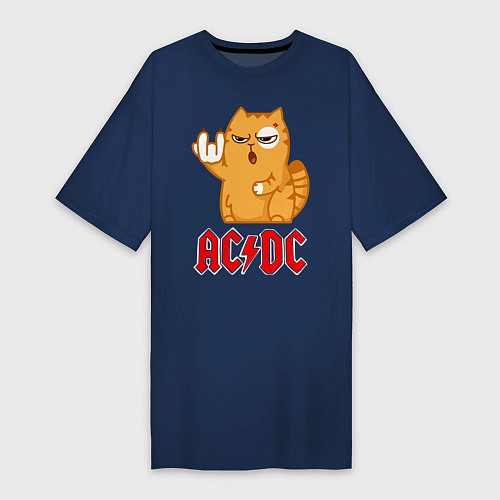 Женская футболка-платье ACDC rock cat / Тёмно-синий – фото 1
