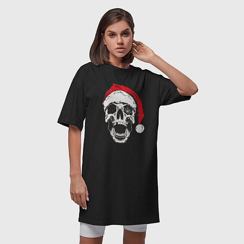 Женская футболка-платье Череп Санты / Черный – фото 3