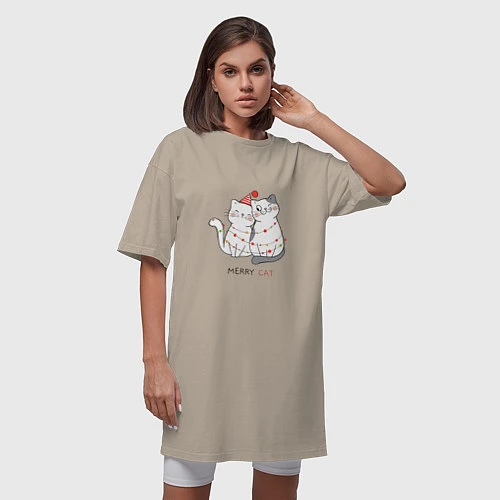 Женская футболка-платье Merry Cat / Миндальный – фото 3