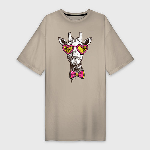 Женская футболка-платье Жираф с бабочкой / Миндальный – фото 1
