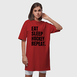 Футболка женская-платье EAT SLEEP HOCKEY REPEAT, цвет: красный — фото 2