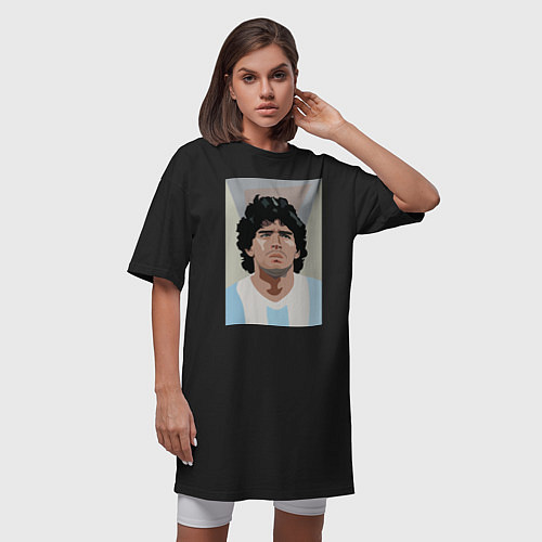 Женская футболка-платье Диего Марадона / Черный – фото 3