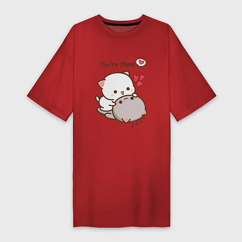 Женская футболка-платье Влюблённые котята / Красный – фото 1