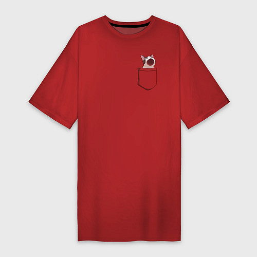 Женская футболка-платье ПОП карманный КОТ / Красный – фото 1